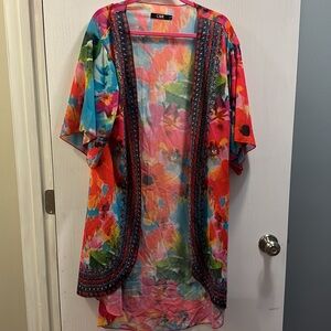 CBR Long Blue Pink Red Kimono Beach Cover Up Large L